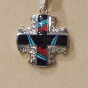 Onyx, Opal, Turq. Cross Pendant, David Rosales